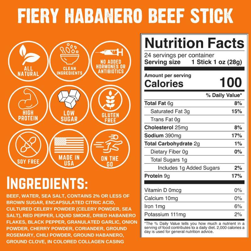 Righteous Felon Habanero Beef Meat Stick, 1oz