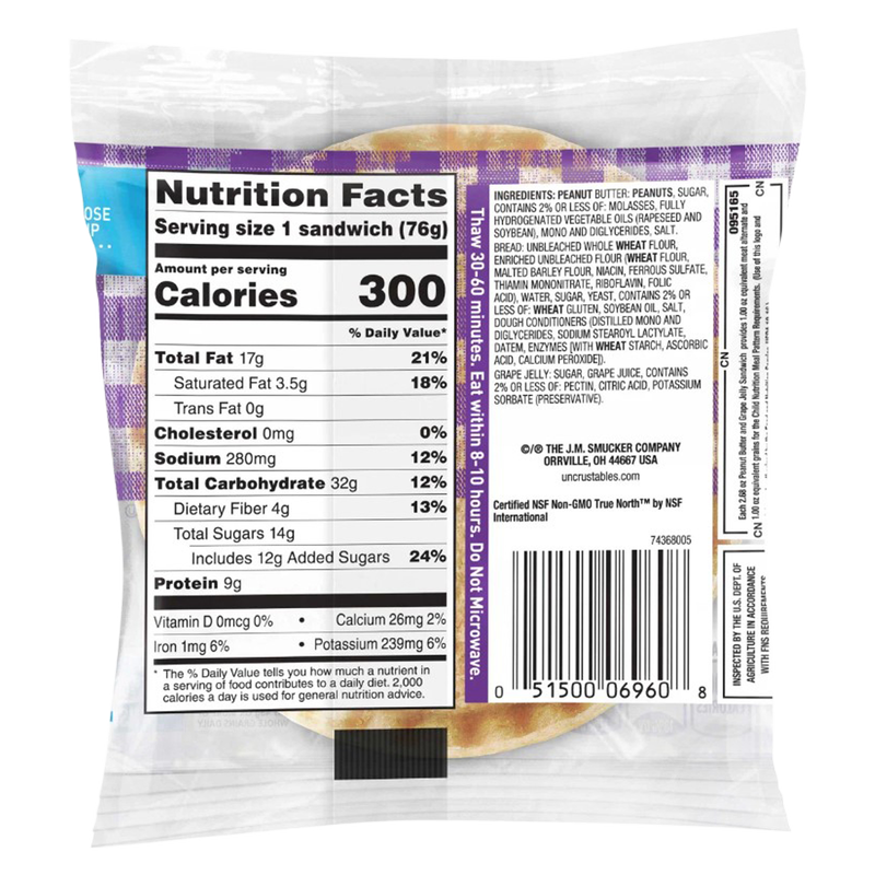 Smucker's Frozen Uncrustables PB & Grape Jelly on Wheat 1ct 2.6oz