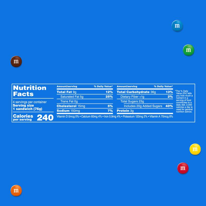 M&M'S Vanilla Ice Cream Cookie Sandwiches, Reduced Fat Vanilla Ice Cream Dessert Cookie Sandwich, 4ct