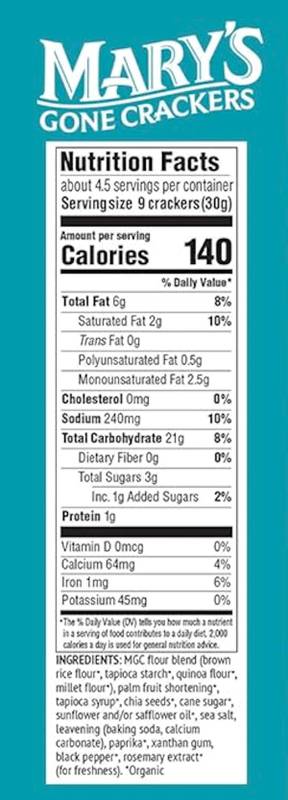 Mary's Gone Crackers Organic & Gluten Free Sea Salt Real Thin Crackers 5oz