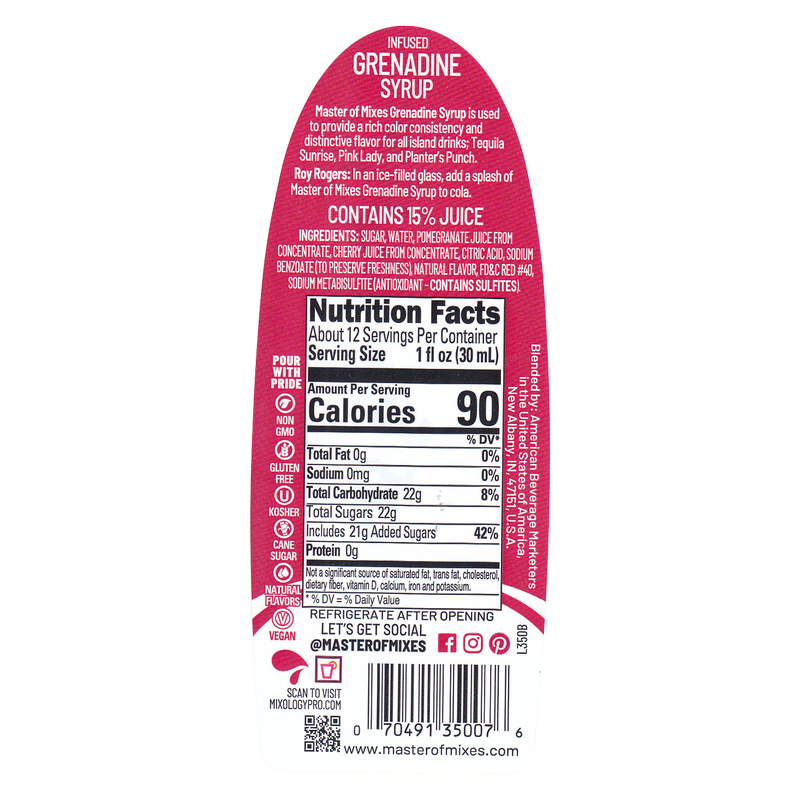 Master of Mixes Cocktail Essentials Grenadine 375mL Btl