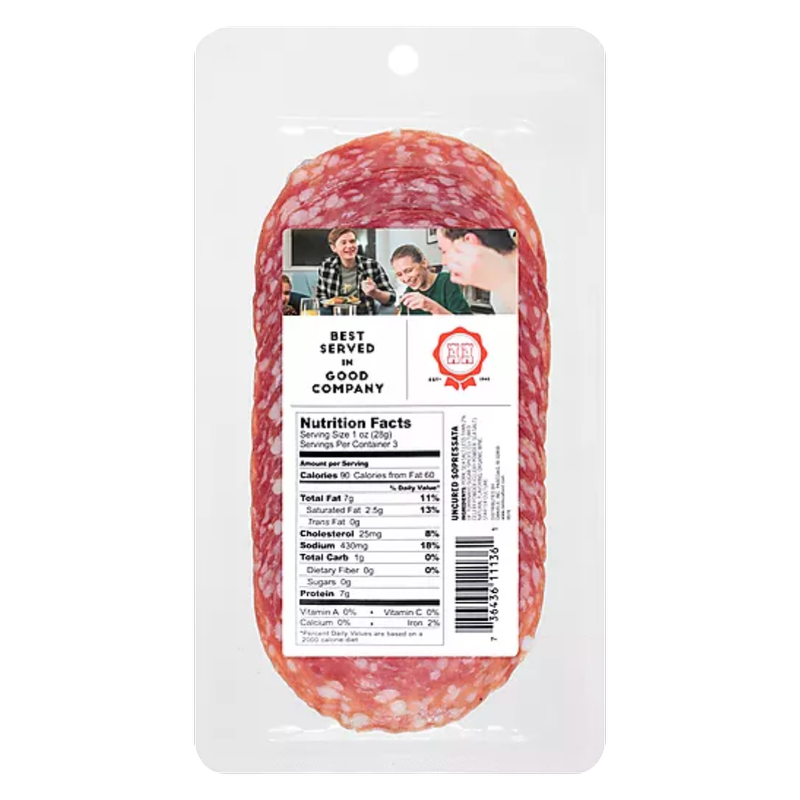 Del Duca Soppressata Uncured Sliced Salami - 3oz