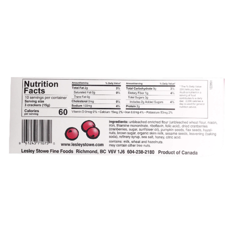 Raincoast Cranberry Hazelnut Crisps 5.3oz