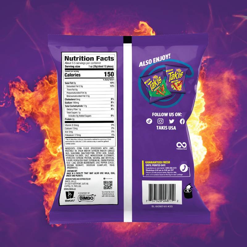 Takis Blue Heat Spicy Rolled Tortilla Chips Snack Size Bag 3.25oz