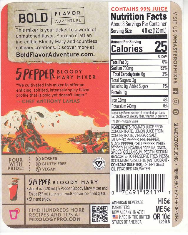 Master of Mixes 5 Pepper Bloody Mary Mix 1.75L Btl