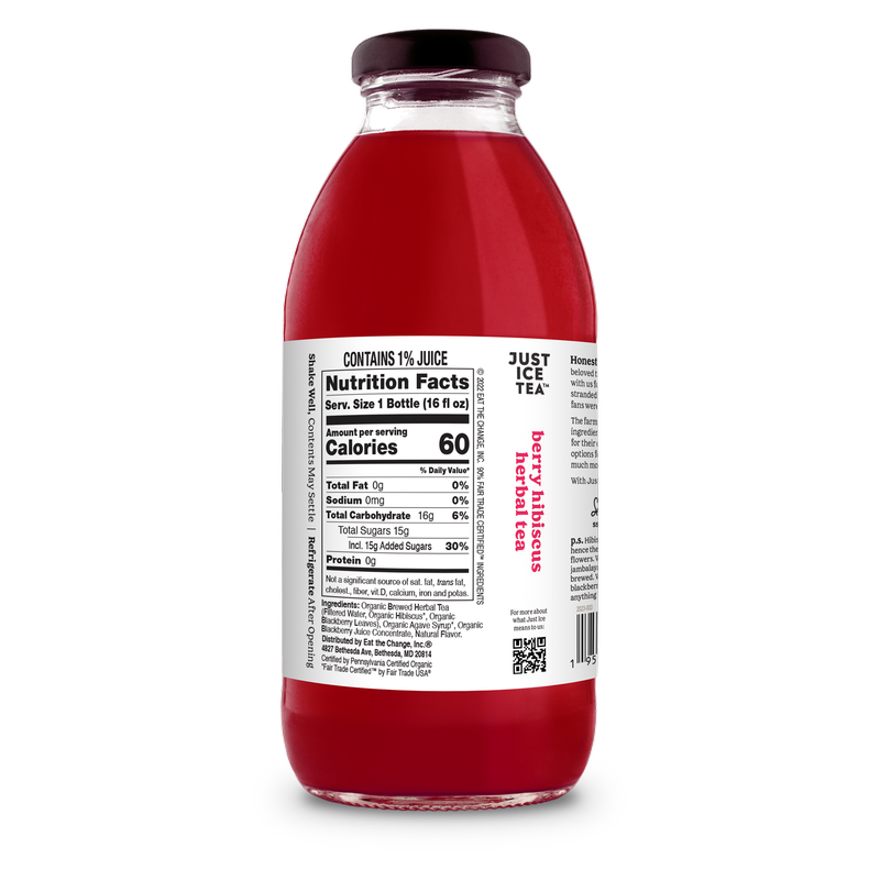 Just Ice Tea Berry Hibiscus Herbal Tea 16oz Glass Bottle