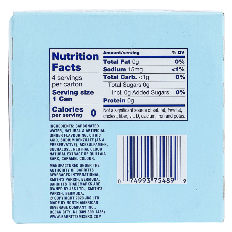 Barritt's Sugar Free Ginger Beer 4pk 7.5oz Can