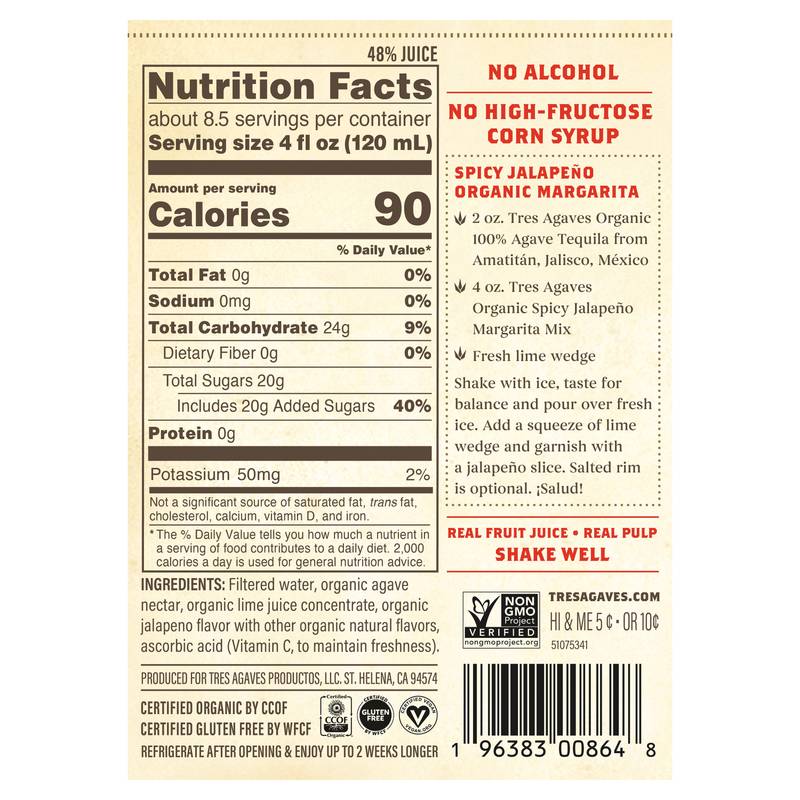 Tres Agaves Spicy Jalapeno Margarita Mix 1L Btl