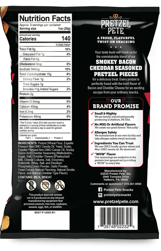 Pretzel Pete Smokey Bacon Cheddar Pretzel Pieces, 9oz