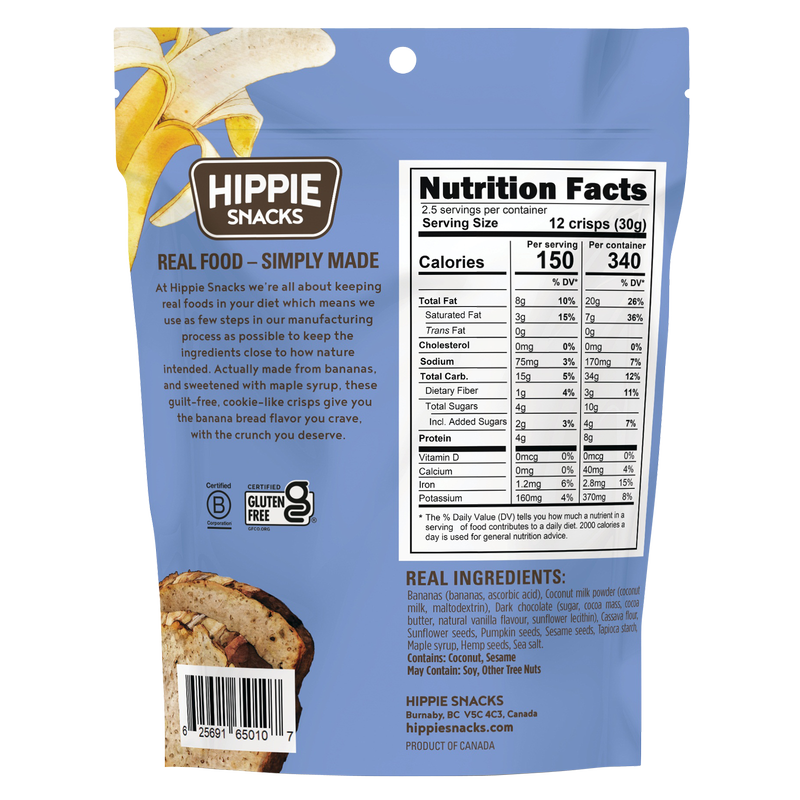 Hippie Snacks Gluten Free Chocolate Banana Bread Crisps 2.5oz