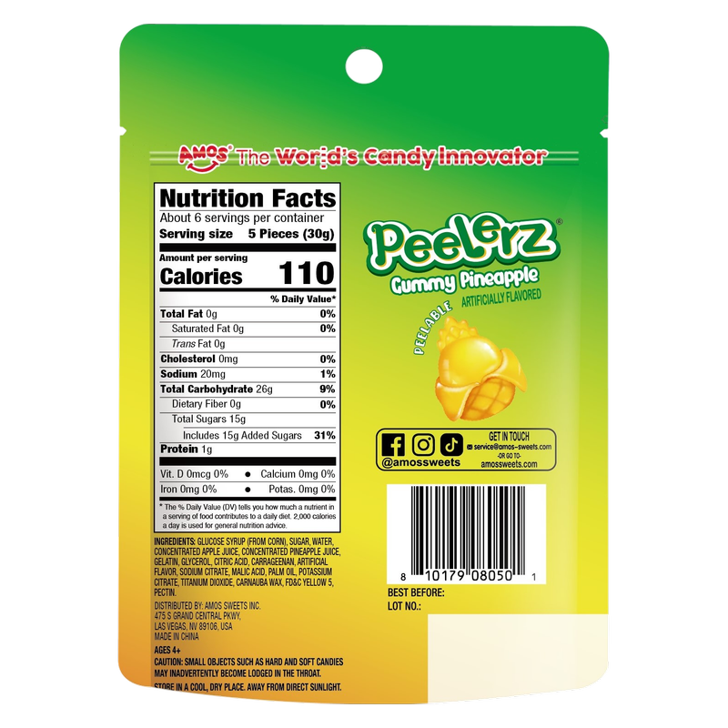 Amos Peelerz Gummy Pineapple, 6 oz