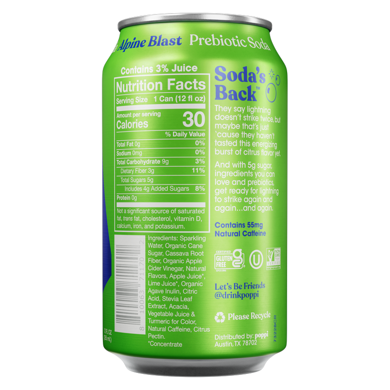 Poppi Prebiotic Soda Alpine Blast 12oz Can