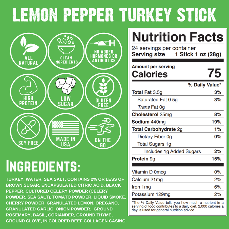 Righteous Felon Lemon Pepper Turkey Meat Stick, 1oz