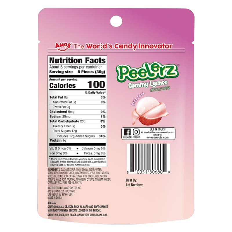 Amos Peelerz Gummy Lychee, 6 oz