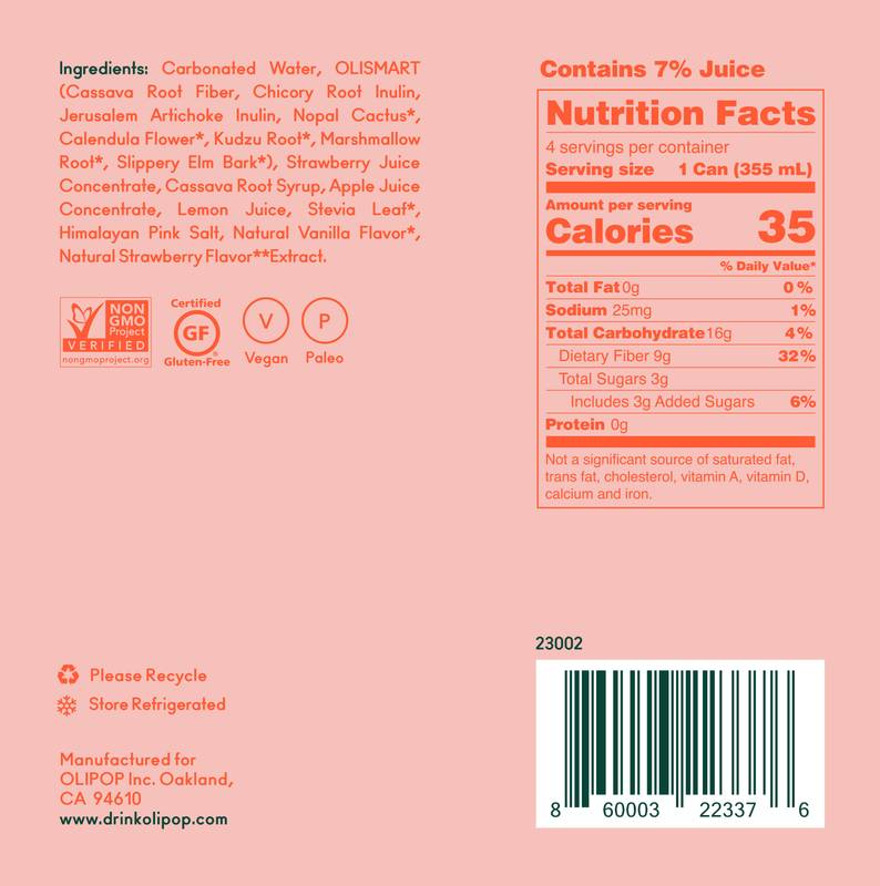 Olipop Strawberry Vanilla 4pk 12oz Can- XL