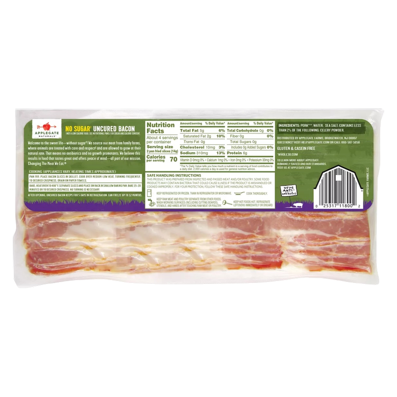 Applegate No Sugar Hickory Smoked Bacon - 8oz