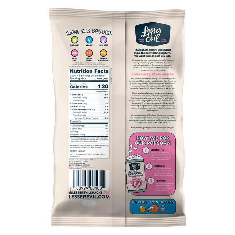 LesserEvil Himalayan Pink Salt Organic Popcorn 5oz