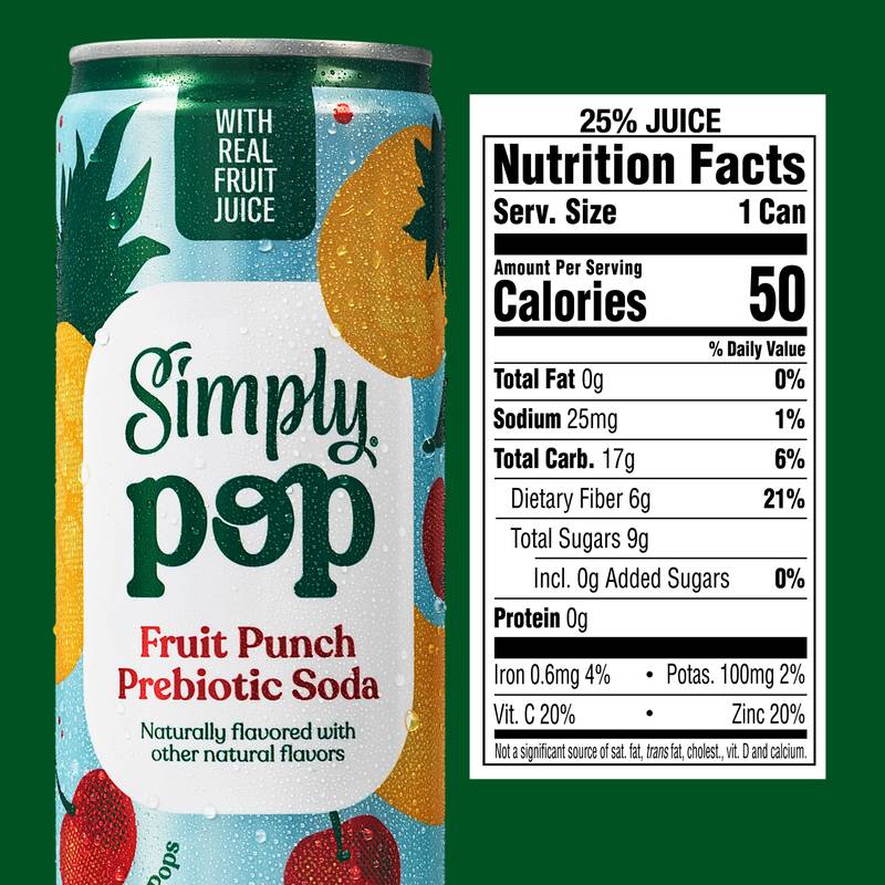 Simply Pop Fruit Punch Prebiotic Soda 12oz Can
