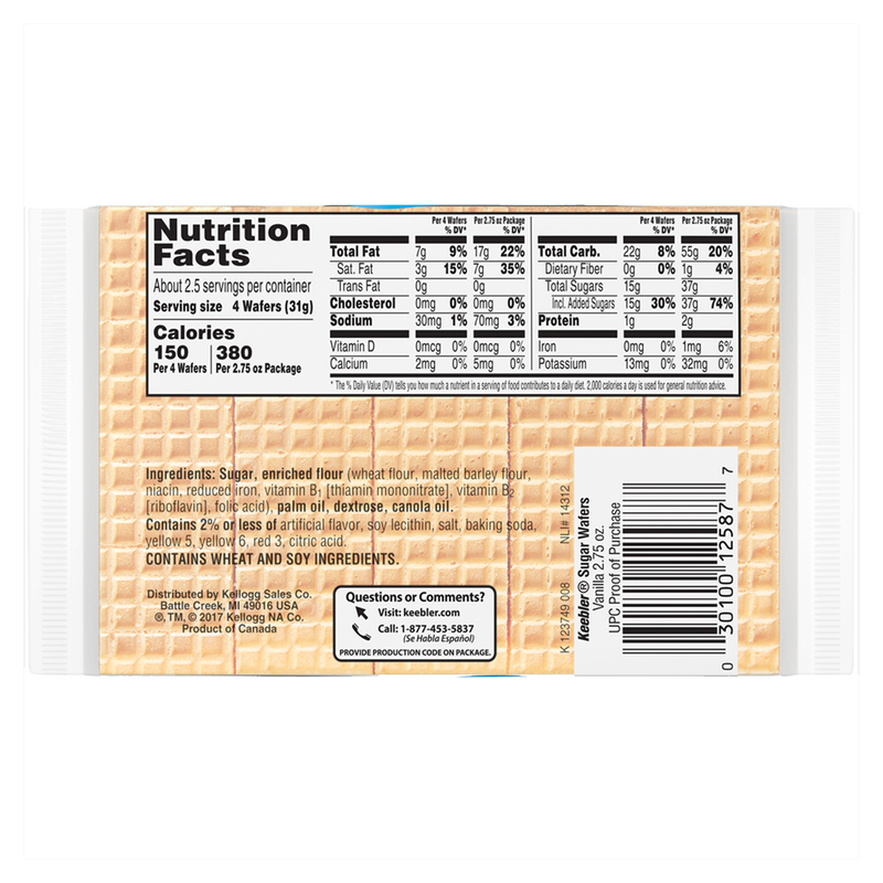 Keebler Vanilla Sugar Wafers, On-The-Go Snack, 2,75 oz, Single Serve