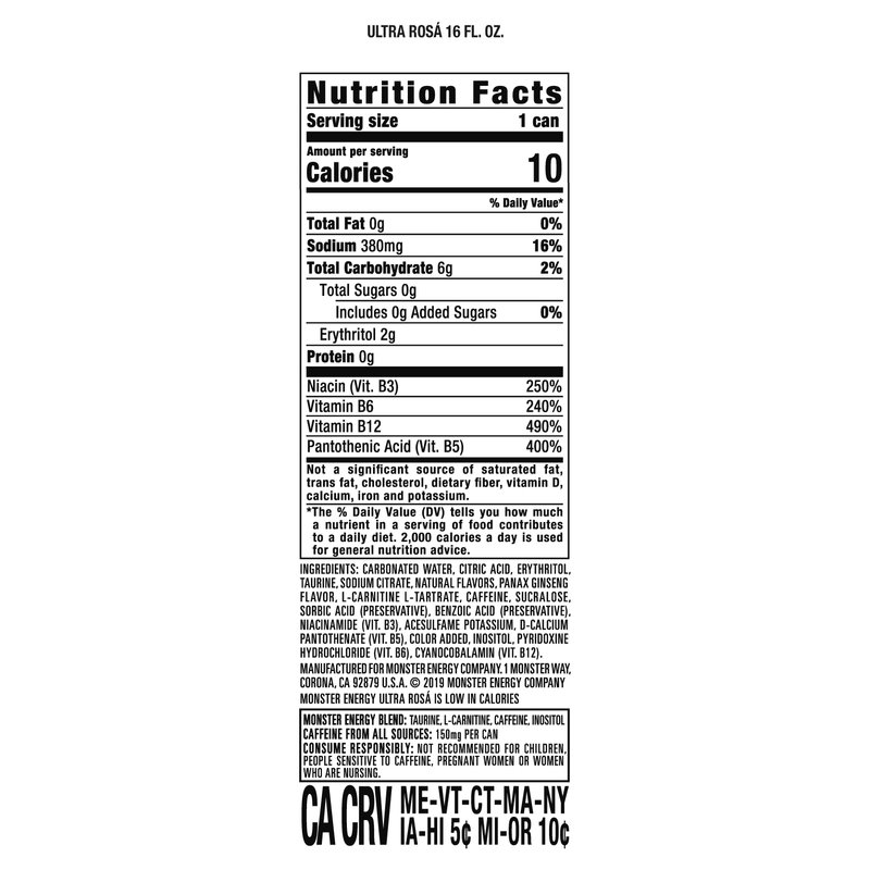 Monster Zero Ultra Rosa Energy 16oz Can