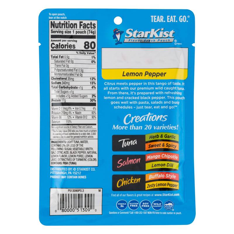 StarKist Tuna Creations Lemon Pepper Seasoned Tuna in Pouch 2.6oz