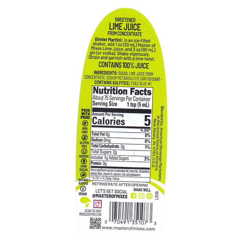 Master Of Mixes Lime Juice 375mL Btl