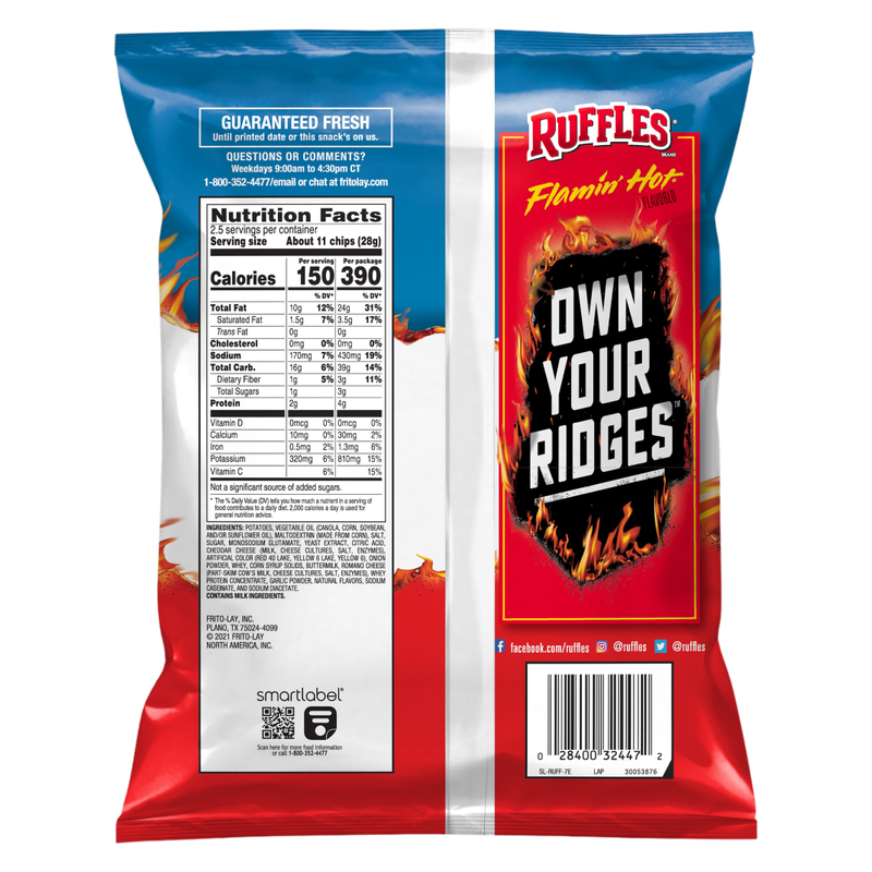Ruffles Potato Chips Flamin' Hot Flavored, 2.5oz