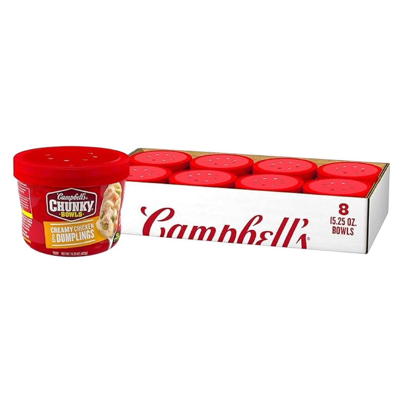 Campbell’s® Chunky® Soup, Creamy Chicken and Dumplings Soup, 15.25 oz Microwavable Bowl 8 CT