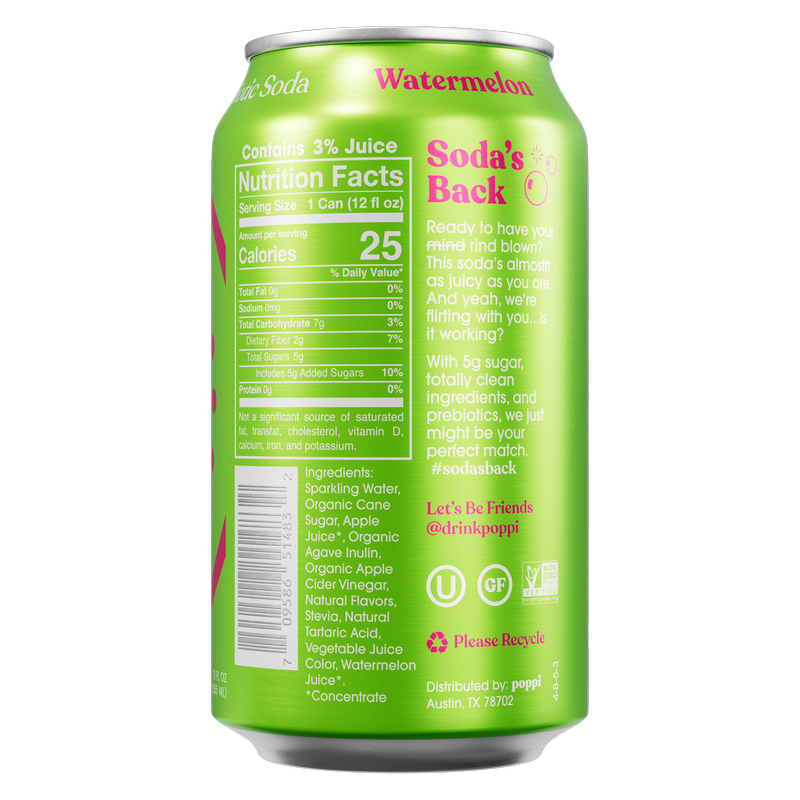 Poppi Prebiotic Soda Watermelon 12oz can