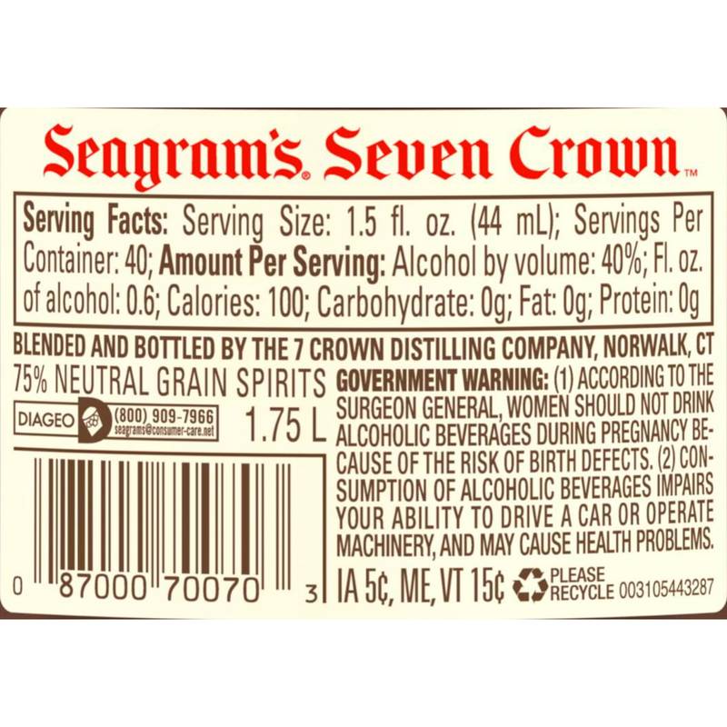 Seagram's 7 Crown American Blended Whiskey, 1.75 L (80 Proof)