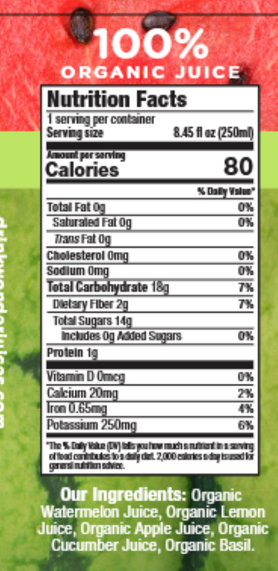 Wonder Juice Cucumber Basil Organic Cold-Pressed Juice 8.45oz Glass Btl