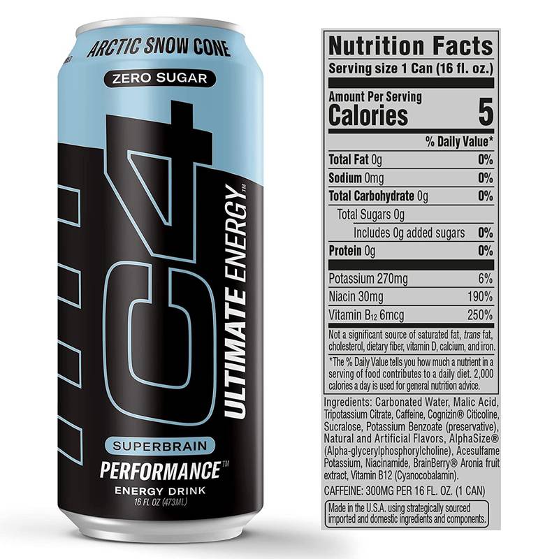 C4 Ultimate Energy Zero Sugar Arctic Snow Cone 16oz Can