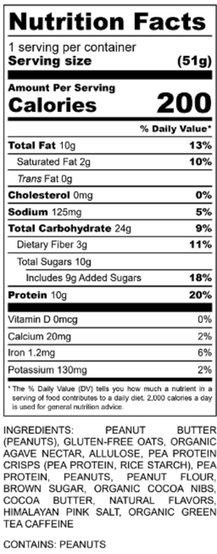 Verb Caffeinated Energy Bar, Chocolate Chip Peanut Butter, 1.8oz