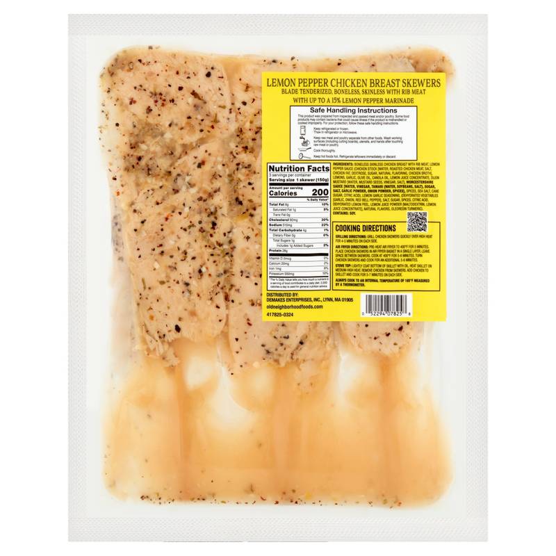 Lemon Pepper Marinated Chicken Breast Skewers - 16oz