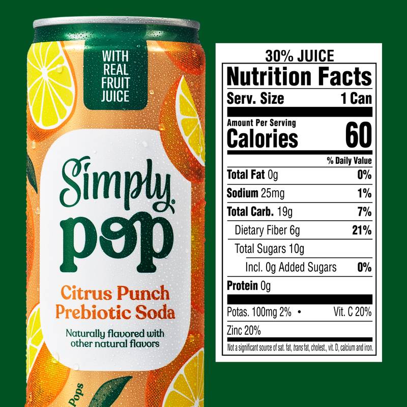 Simply Pop Citrus Punch Prebiotic Soda 12oz Can