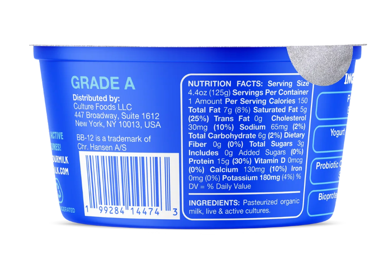 Sourmilk Organic Grass-Fed Plain Probiotic Greek Yogurt, 4.4 oz