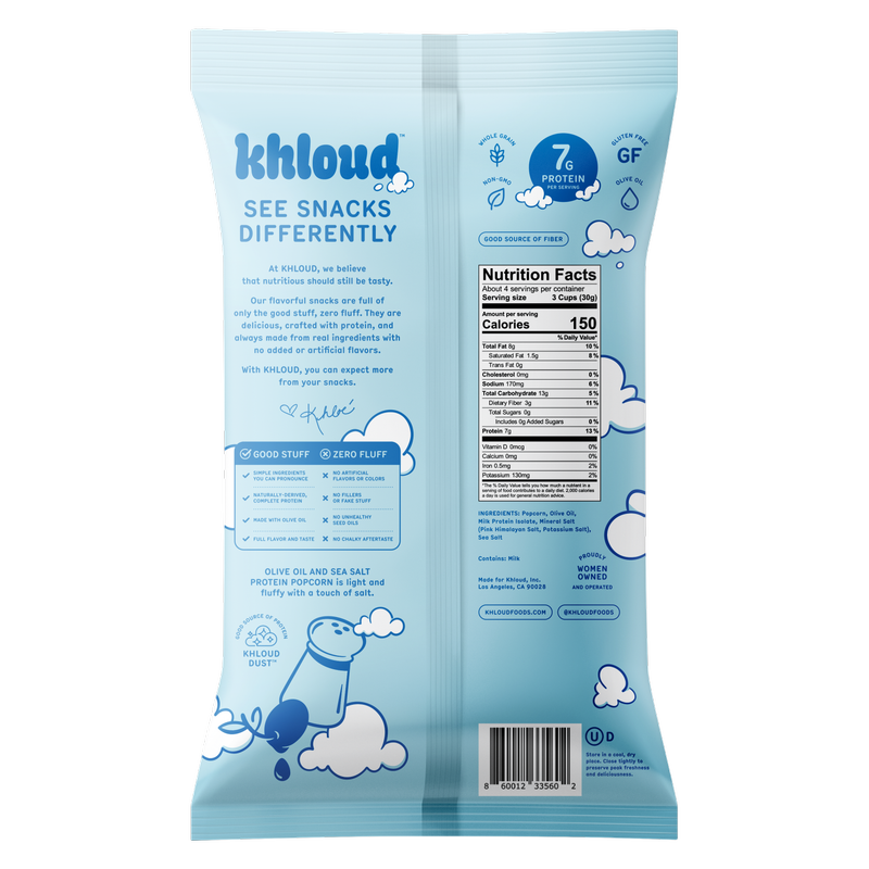 Khloud Protein Popcorn – Olive Oil and Sea Salt, 4oz