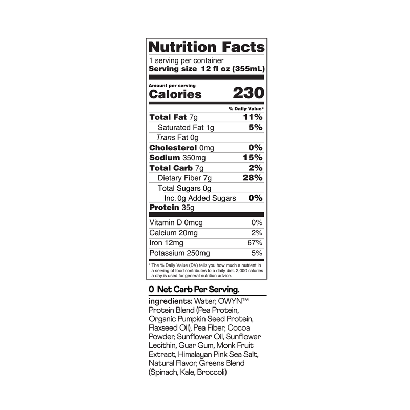 OWYN Elite Pro 35G Chocolate Plant Based Protein Drink 12oz Btl