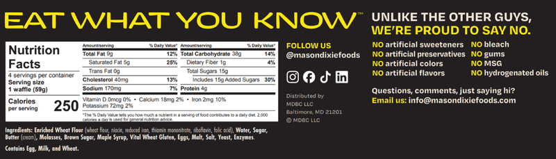 Mason Dixie Foods Maple Liege Waffle 4ct 8oz