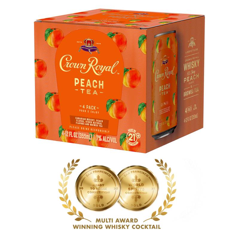 Crown Royal Peach Tea Canadian Whisky Cocktail 4pk 12oz Can 7% ABV
