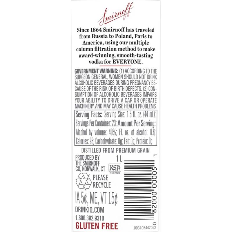 Smirnoff Vodka 1L (80 Proof)