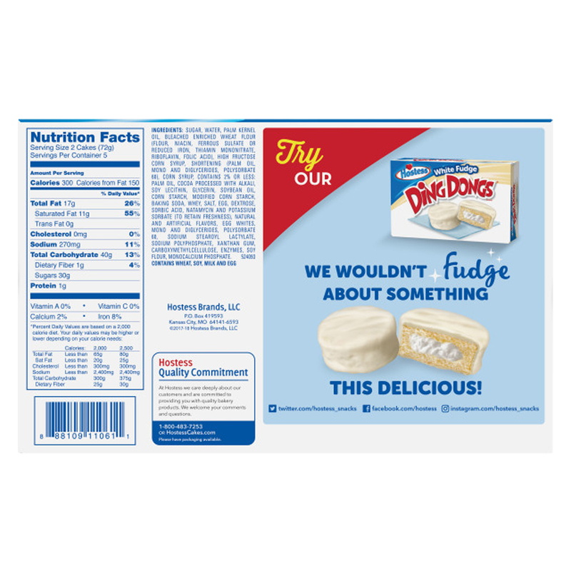 HOSTESS Chocolate DING DONGS, Creamy Filling, Individually Wrapped - 10 Count, 12.70 oz