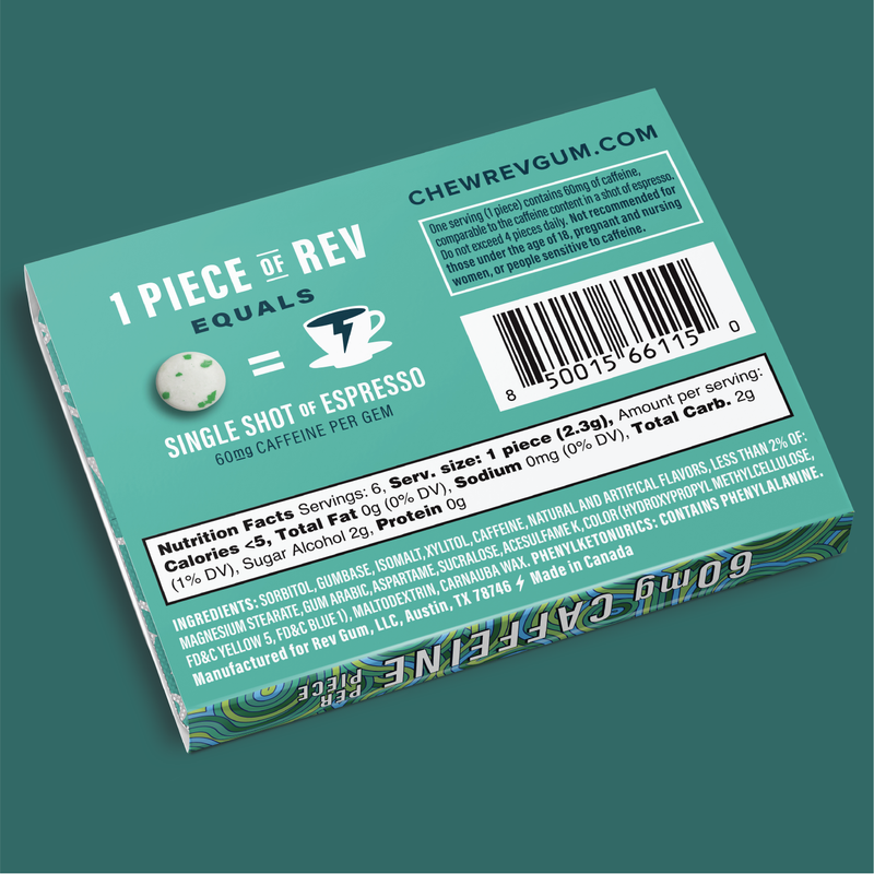 REV ENERGY GUM, Spearmint Caffeinated Regular Strength