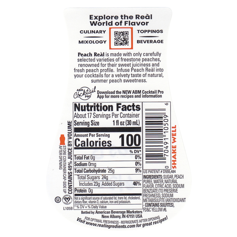 Simply Squeeze Peach Re'al Puree Infused Syrup 16.9oz Btl