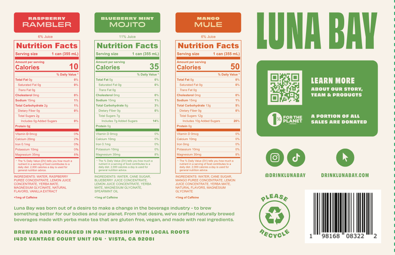 Luna Bay Zero Percent Tea Mocktails Variety Pack 6pk 12oz Can