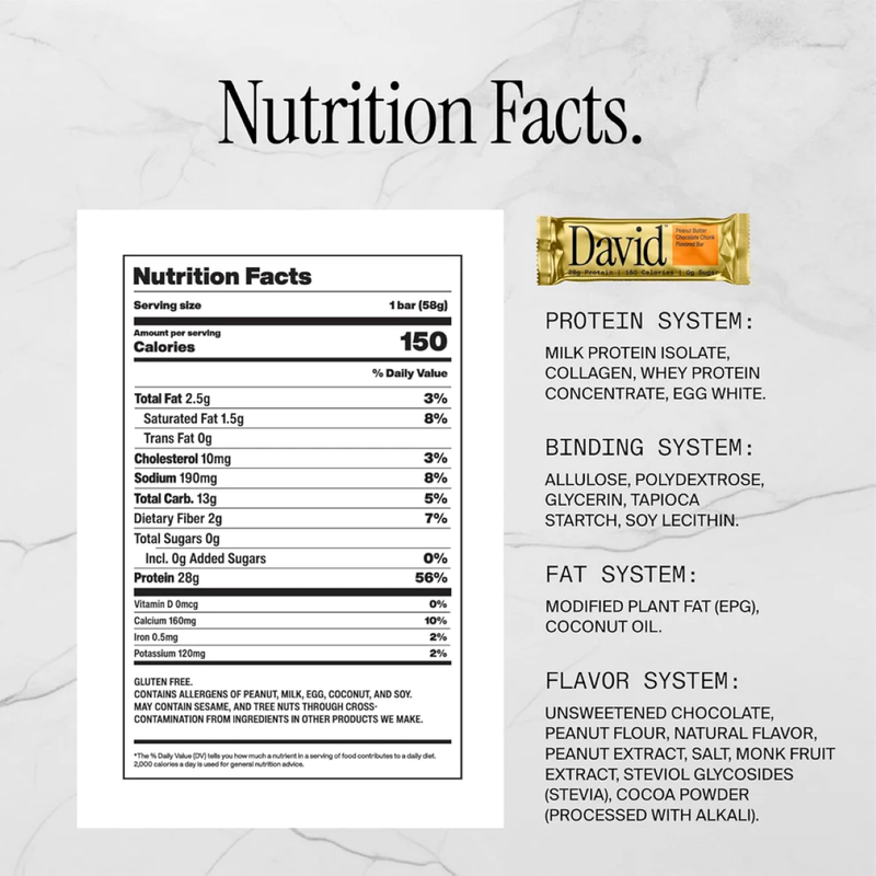 David Peanut Butter Chocolate Chunk Flavored Bar, 2.19oz