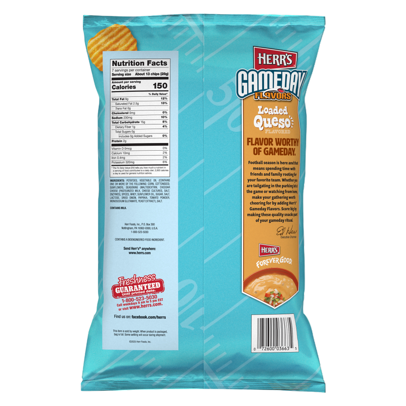 Herr's Game Day Loaded Queso Ripple Chips, 7 oz