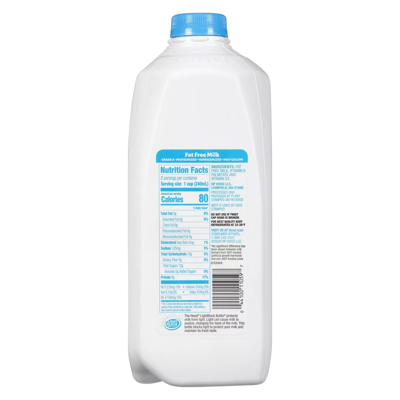 Hood Fat Free Vitamin A & D Milk - 1/2 Gallon