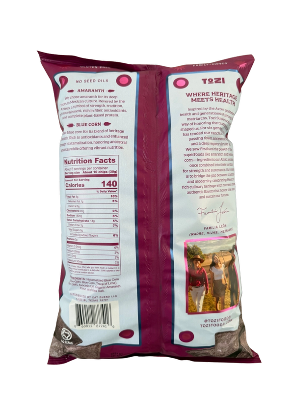 Tozi Blue Corn & Amaranth Totopos (Tortilla Chips), 5.5 oz