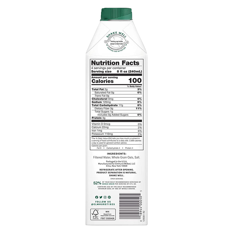 Elmhurst Unsweetened Oat Milk 32oz